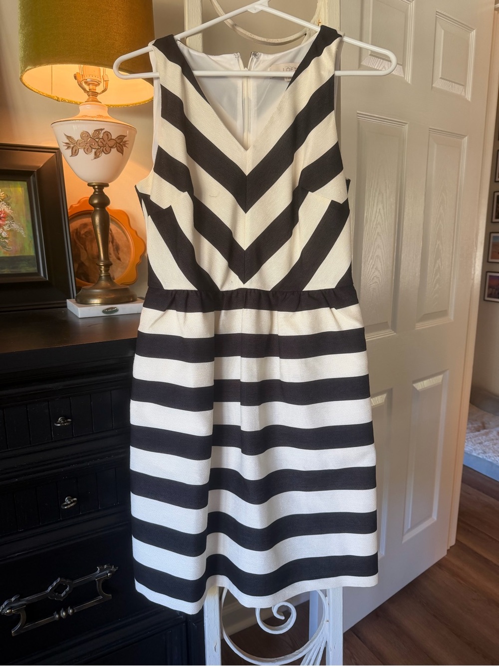Ann Taylor LOFT Black & Ivory Striped Fit & Flare Dress Size 2
